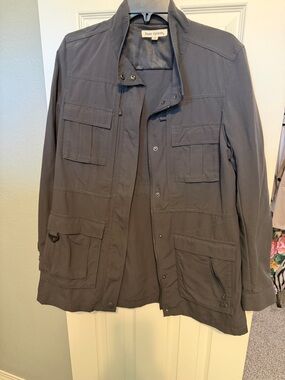 Basic Editions Men's Gray Military Field Jacket with Multiple Pockets